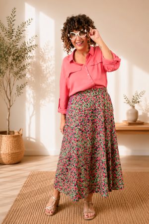 Falda Media Capa Pink Flowers