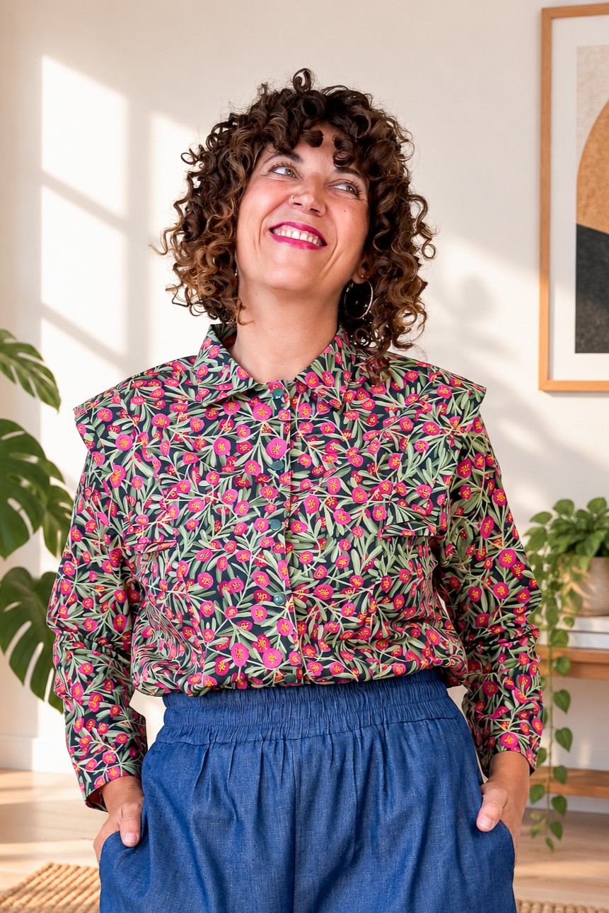 Camisa Solapas Pink Flowers